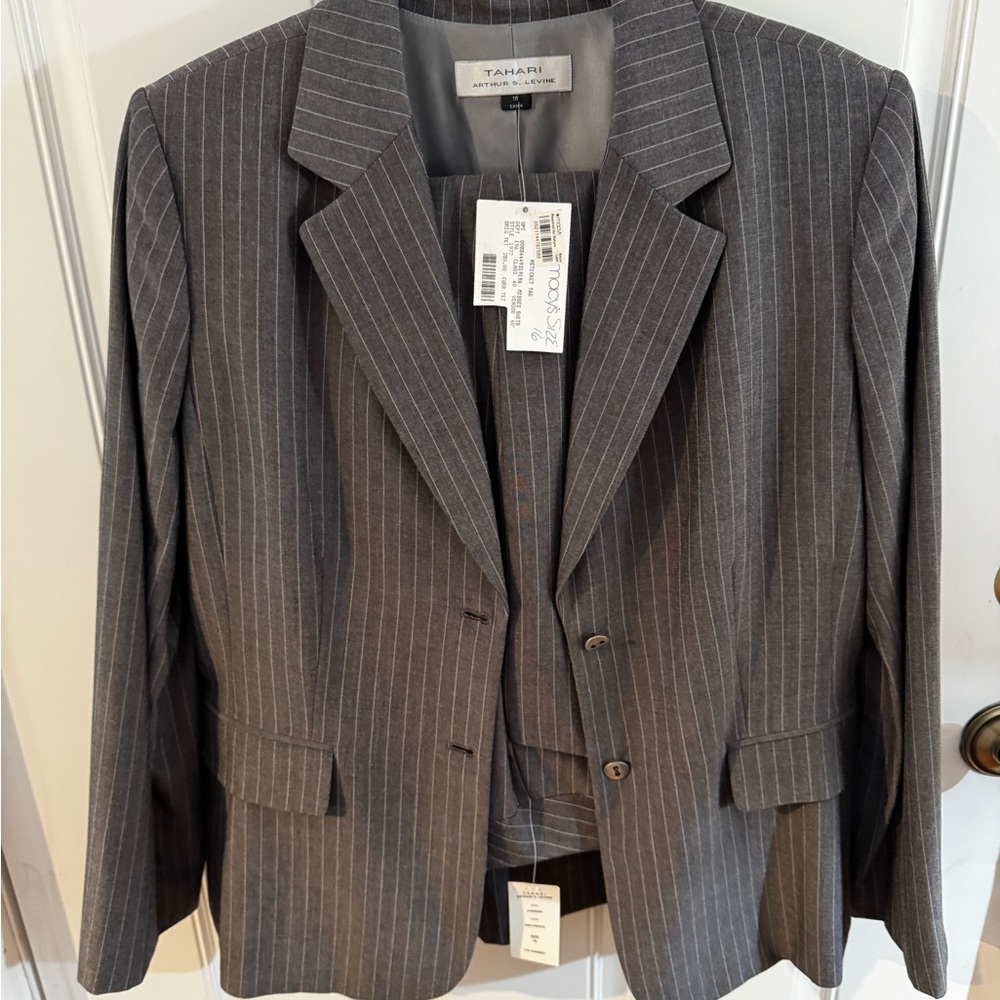 Tahari Charcoal Pinstripe Women's Suit Jacket